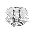 Geometric circular pattern with a mountain next to half elephant face underneath  tattoo design idea