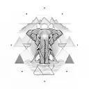 Geometric circular pattern with a mountain next to half elephant face underneath  tattoo design idea