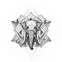 Geometric circular pattern with a mountain next to half elephant face underneath  tattoo design idea
