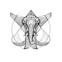 Geometric circular pattern with a mountain next to half elephant face underneath  tattoo design idea