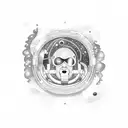 An astronaut floating in a galaxy-filled ocean, representing the client's love for NASA, space, and the ocean. tattoo design idea