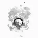 An astronaut floating in a galaxy-filled ocean, representing the client's love for NASA, space, and the ocean. tattoo design idea