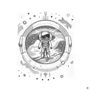 An astronaut floating in a galaxy-filled ocean, representing the client's love for NASA, space, and the ocean. tattoo design idea