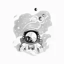 An astronaut floating in a galaxy-filled ocean, representing the client's love for NASA, space, and the ocean. tattoo design idea