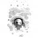 An astronaut floating in a galaxy-filled ocean, representing the client's love for NASA, space, and the ocean. tattoo design idea