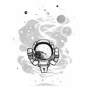 An astronaut floating in a galaxy-filled ocean, representing the client's love for NASA, space, and the ocean. tattoo design idea
