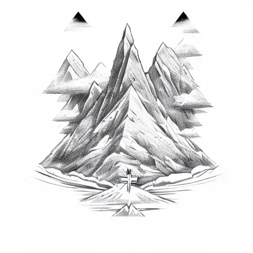 Mountain with cross tattoo design idea