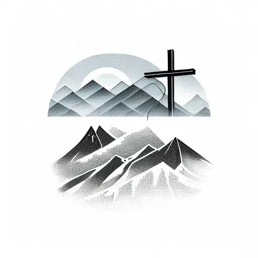 Mountain with cross tattoo design idea