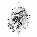 A blackwork tattoo of a bald eagle with snake tattoo design idea