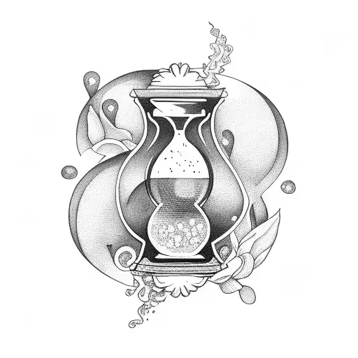 Hourglass and a spell and flowers tattoo design idea