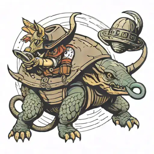 cowboy themed armadillo lassoing ufo tattoo design idea