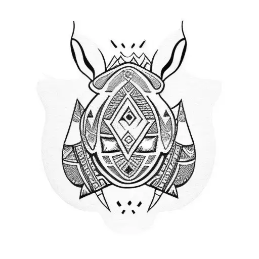 Polynesian leg sleeve with a rabbit head on the knee cap tattoo design idea