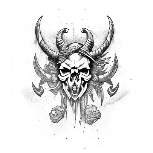 Skull with aries tattoo design idea