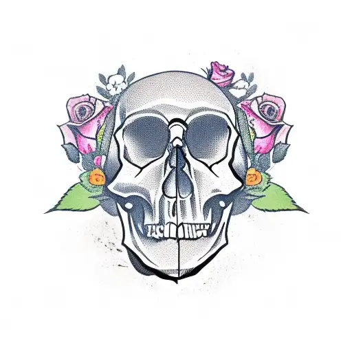 Skull with aries and roses tattoo design idea
