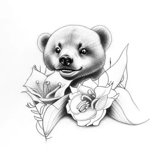 wrap around ankle tattoo with lillys and a baby bear tattoo design idea