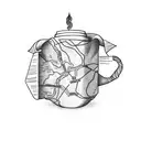A coffee mug with a trail map wrapped around it tattoo design idea