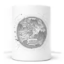 A coffee mug with a trail map wrapped around it tattoo design idea