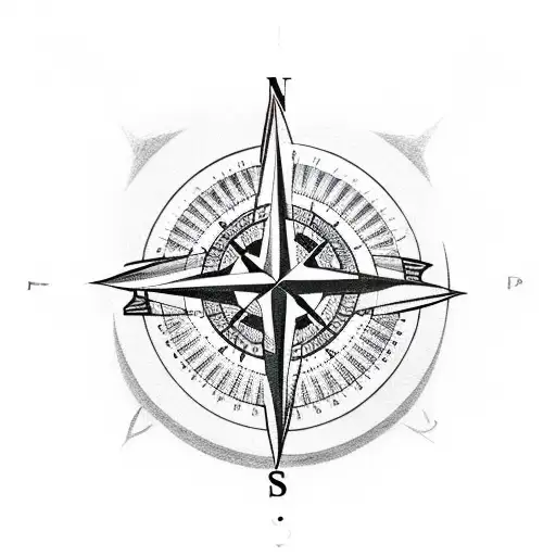 a compass with the initials N.P. provided and the date mirrored "28.04.2023" tattoo design idea