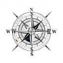 a compass with the initials N.P. provided and the date mirrored "28.04.2023" tattoo design idea