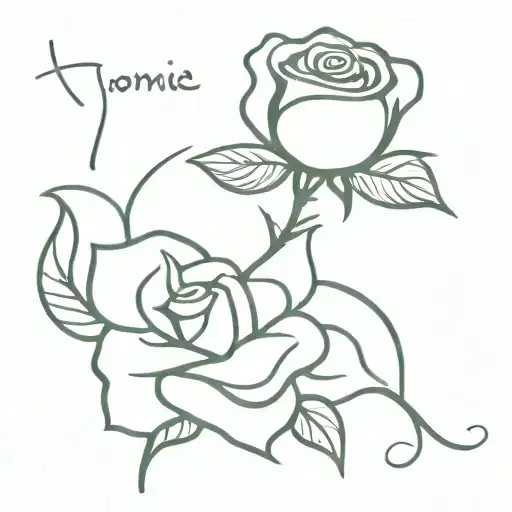 rose with stem spelling "nonnie" tattoo design idea