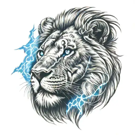 lion with lightning blue eyes tattoo design idea
