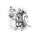 Wizard rat with mushrooms in a small bag tattoo design idea