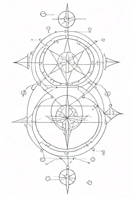 compass incorporating elements or symbols for Aquarius, Gemini, and Aries tattoo design idea