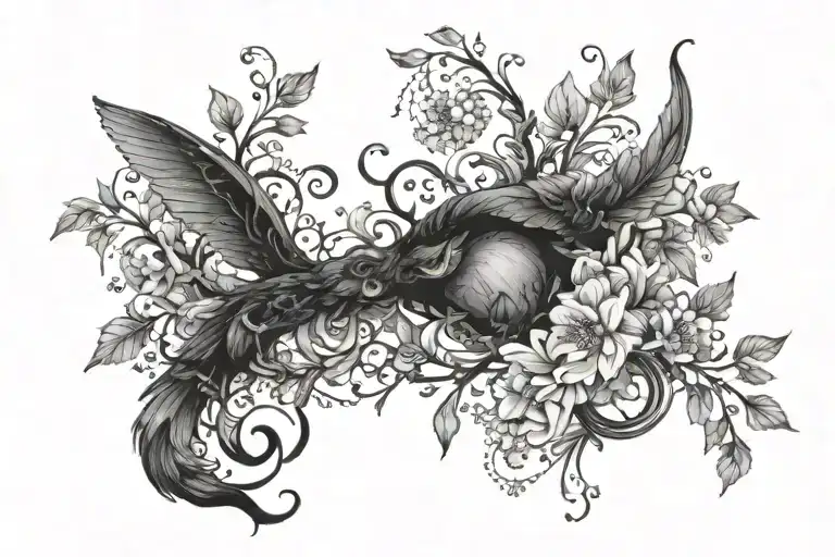 A tattoo design inspired by the works of classic French literature intertwined with elements of nature tattoo design idea