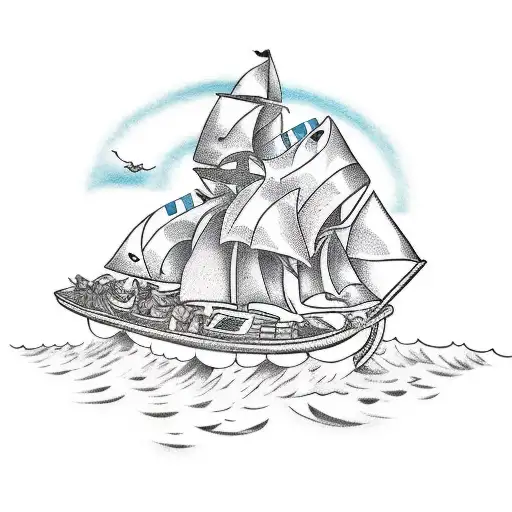 A new-school style tattoo of Max sailing on a boat with the wild things tattoo design idea