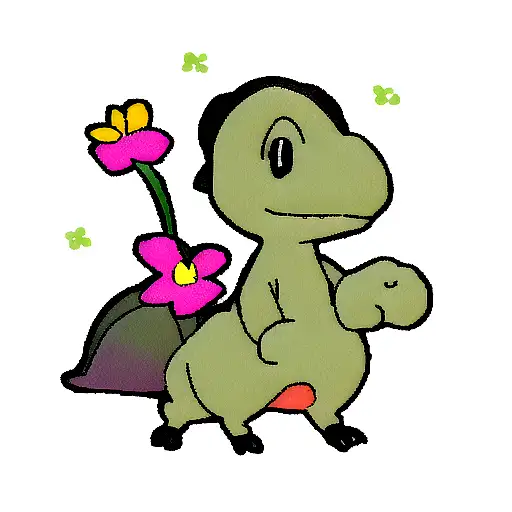 cartoon dino with flowers  tattoo design idea
