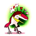 cartoon dino with flowers  tattoo design idea