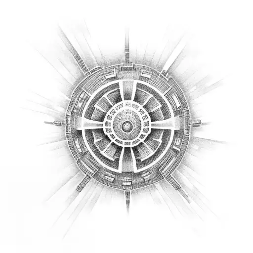 A dotwork design of a motorbike engine with smoke billowing out, resembling the Death Star from Star Wars tattoo design idea