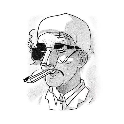 A basic black line tattoo with medical lab coat and he is smoking a joint and drinking alcohol  tattoo design idea