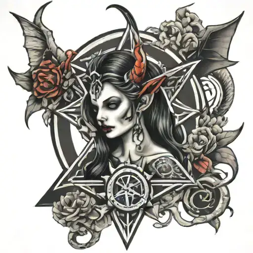 devil pentagram lilith tattoo design idea