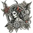 devil pentagram lilith tattoo design idea