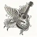 angle wings guitar and musical notes floating grandpa  tattoo design idea