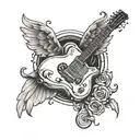 angle wings guitar and musical notes floating grandpa  tattoo design idea