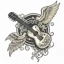 angle wings guitar and musical notes floating grandpa  tattoo design idea