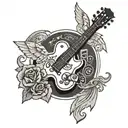 angle wings guitar and musical notes floating grandpa  tattoo design idea