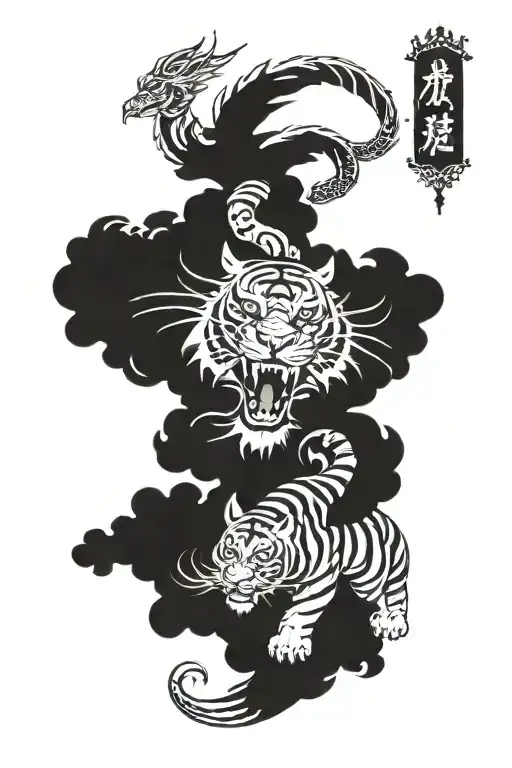 dragon and tiger walking tattoo design idea