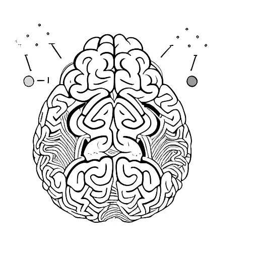 A psychology-themed new-school tattoo featuring a brain with colorful neurotransmitters shaped like beach waves tattoo design idea