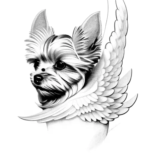 A yorkshire terrier with angel wings tattoo design idea