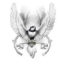 White crowned eagle with wings holding irish harp in his claws tattoo design idea