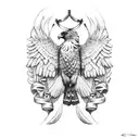 White crowned eagle with wings holding irish harp in his claws tattoo design idea