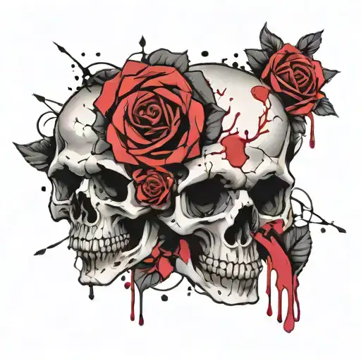 Skull roses Blank and pink tattoo design idea