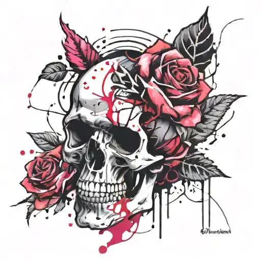 Skull roses Black and pink tattoo design idea