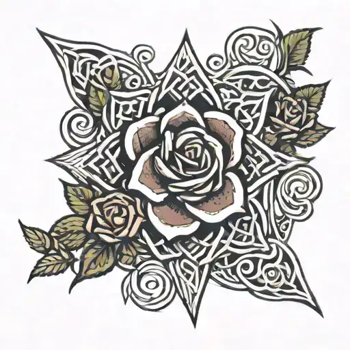 celtic knots and copmass rose surrounded tattoo design idea