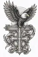 Cross with eagle soaring tattoo design idea