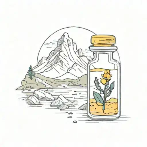 insulin vial with mustard seed and mountains  tattoo design idea