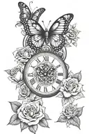 butterfly, clock, love, rose, self growth, family tattoo design idea